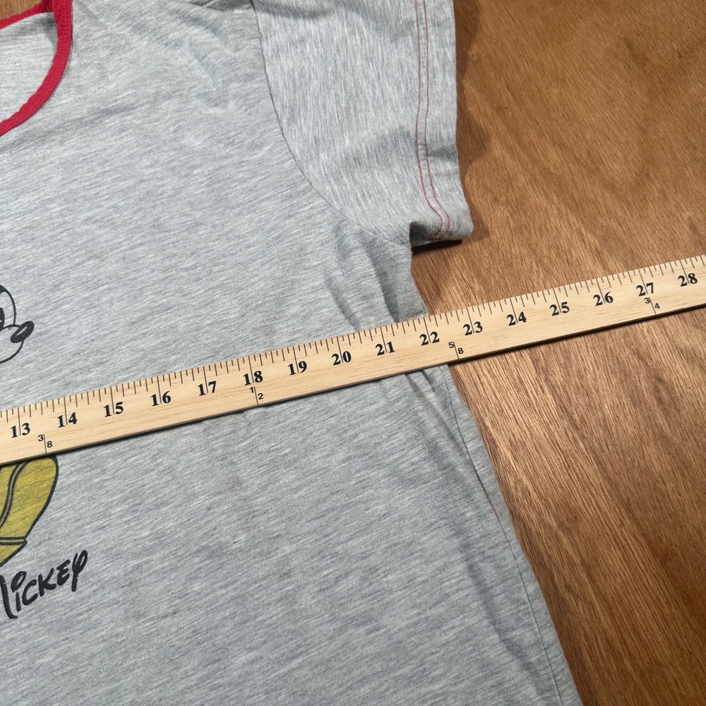 Disney Mickey Mouse T-Shirt Women 2X Gray Red Ringer Graphic Tee Short Sleeve